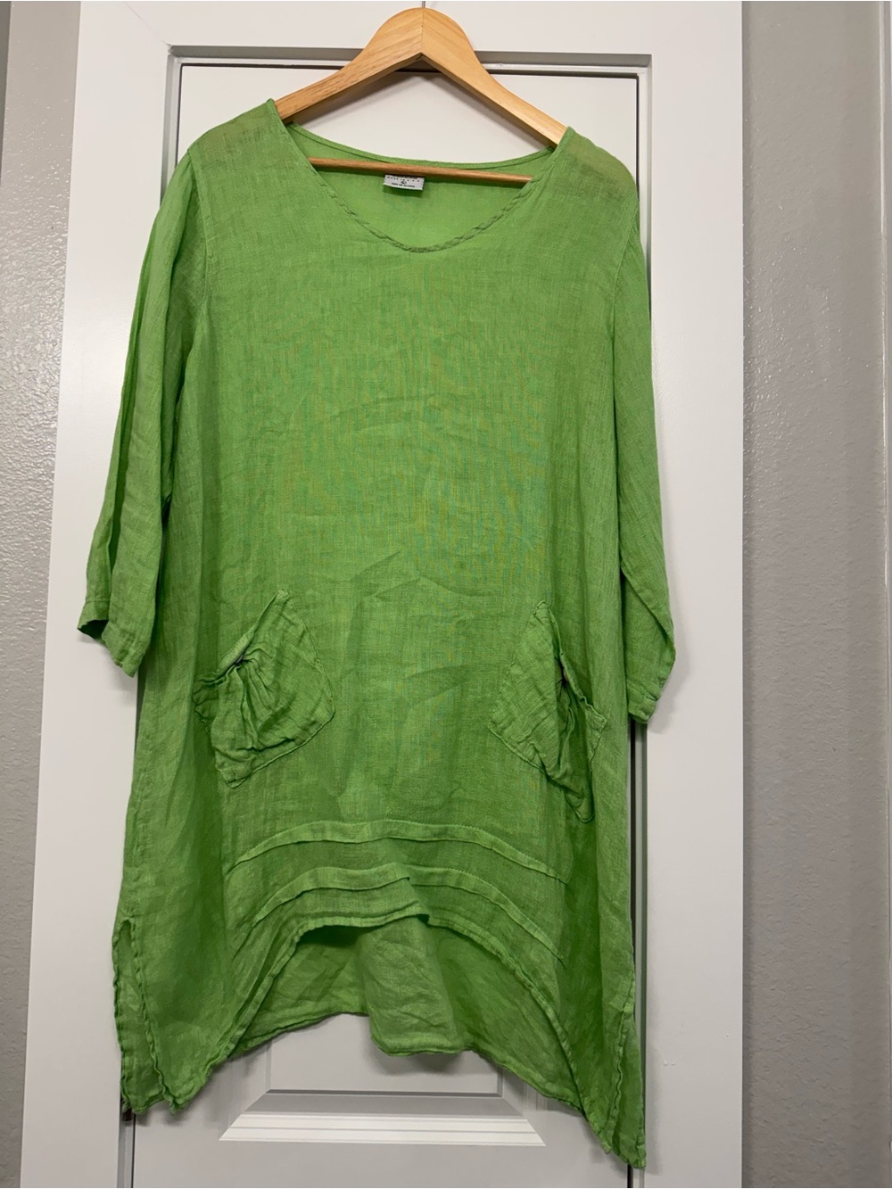 Linen Tunic Top in Lime Green